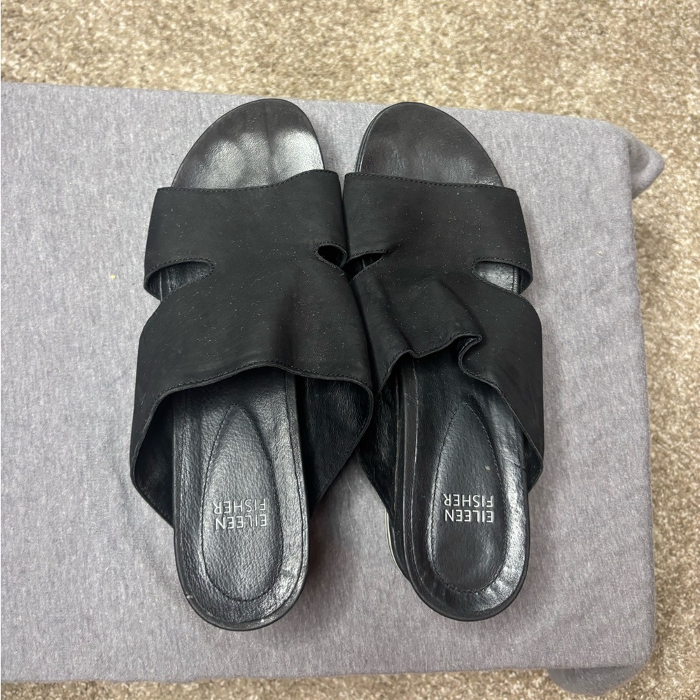 EILEEN FISHER Grand Platform Heel Cutout Suede Rubber Slip On Slide Sandals 9